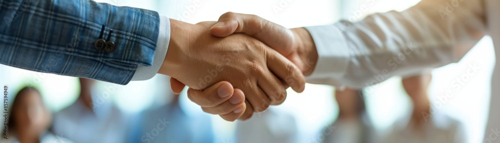 Close-up realistic portrait of diverse team shaking hands in bright office environment. Close-up realistic portrait of diverse team shaking hands in bright office environment.