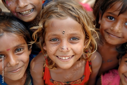 Portrait of a little girl with her friends. © Igor