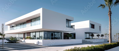 Contemporary white building exudes elegance in urban landscape with sleek modern design.