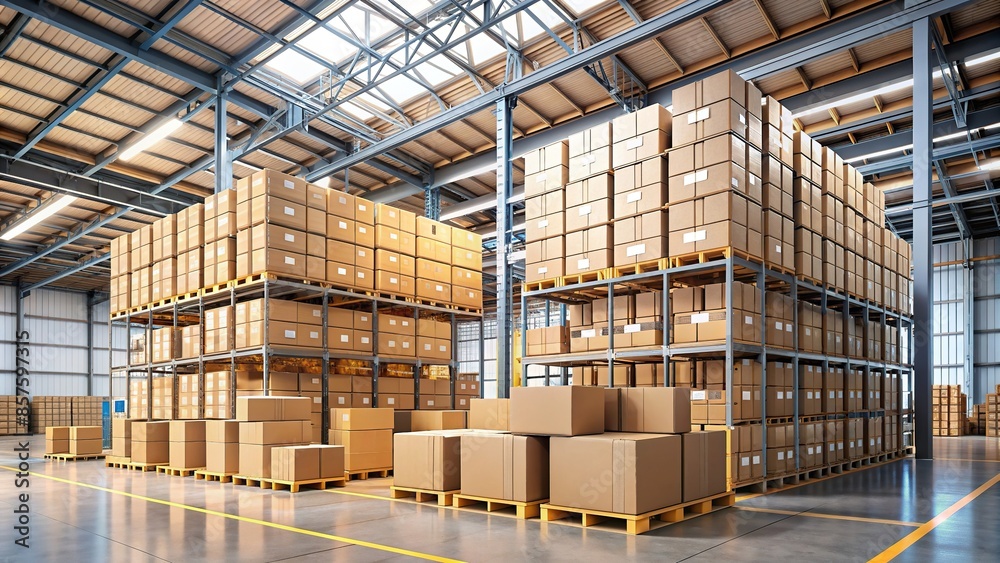 Warehouse with stacked cardboard boxes, cardboard, boxes, storage ...