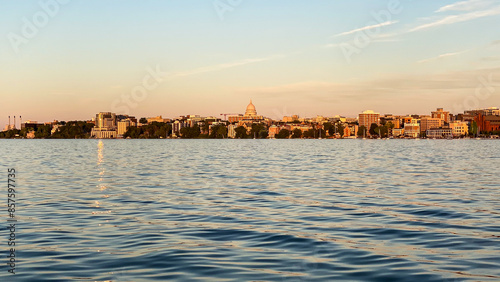 Madison Skyline on Lake Mendota with Capitol Building photo