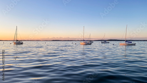 Sailboat on Lake Mendota with Golden Sky