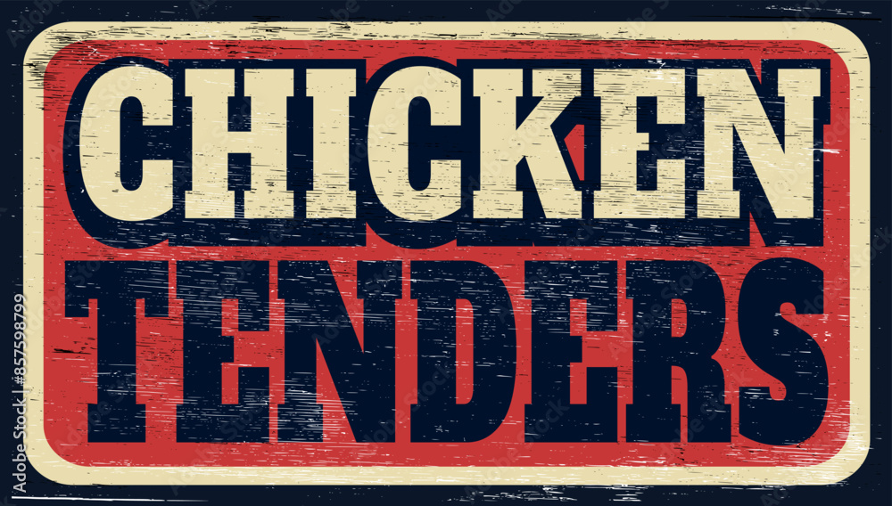 Fototapeta premium Aged and worn chicken tenders sign on wood