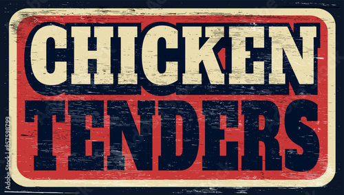 Aged and worn chicken tenders sign on wood