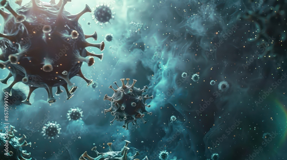 Fototapeta premium oronavirus concept resposible for SARS-CoV-2 outbreak and coronaviruses influenza as dangerous flu strain cases as a pandemic. Microscope virus close up. 3d rendering.