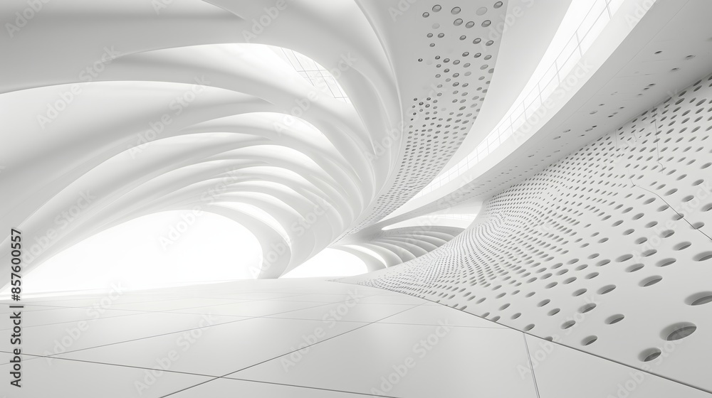 Naklejka premium 6. Craft an innovative abstract architecture concept featuring imaginative shapes and textures, designed to create a captivating white background image with a modern twist.