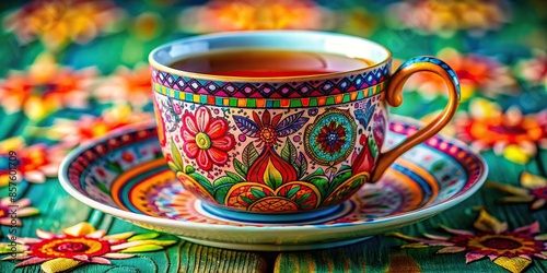 Colorful cup of tea with vibrant hues and patterns, colorful, cup, tea, vibrant, hues, patterns, drink, hot beverage, relaxation, soothing