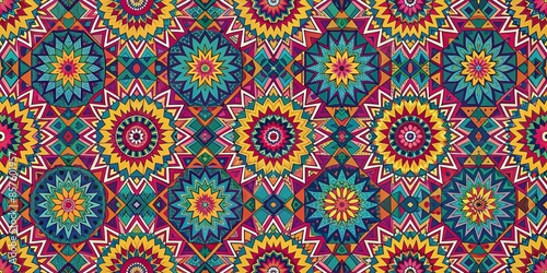 Abstract geometric seamless pattern with vibrant colors and intricate design, abstract, geometric, seamless, pattern