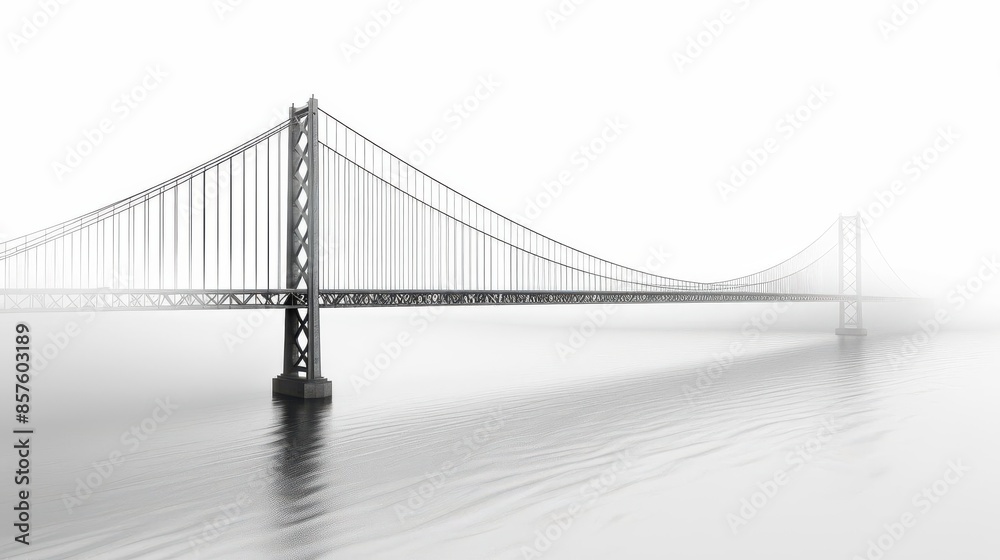 Fototapeta premium Modern suspension bridge, advanced engineering, 3D realistic, isolated on white background