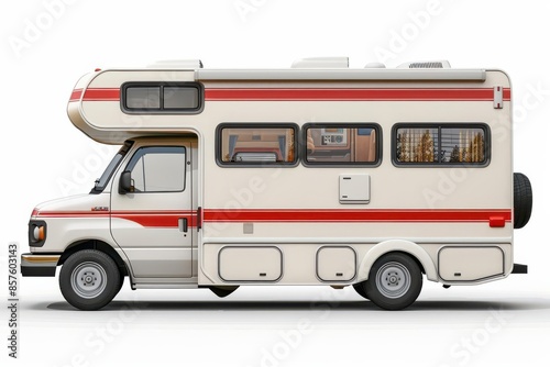 Modern RV, recreational vehicle, 3D realistic, isolated on white background