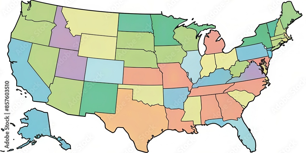 US map with state borders and major cities marked, US, map, state 
