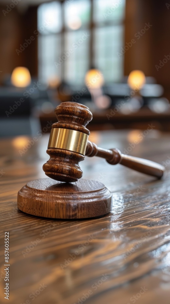 A judge's gavel resting on a wooden table in a courtroom A judge's gavel resting on a wooden table in a courtroom
