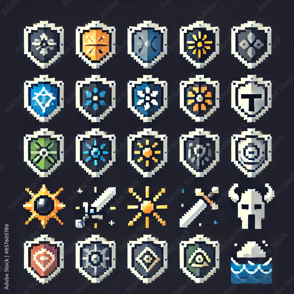Pixel Art Various Shields Sprite Sheet Pixel Art Various Shields Sprite Sheet