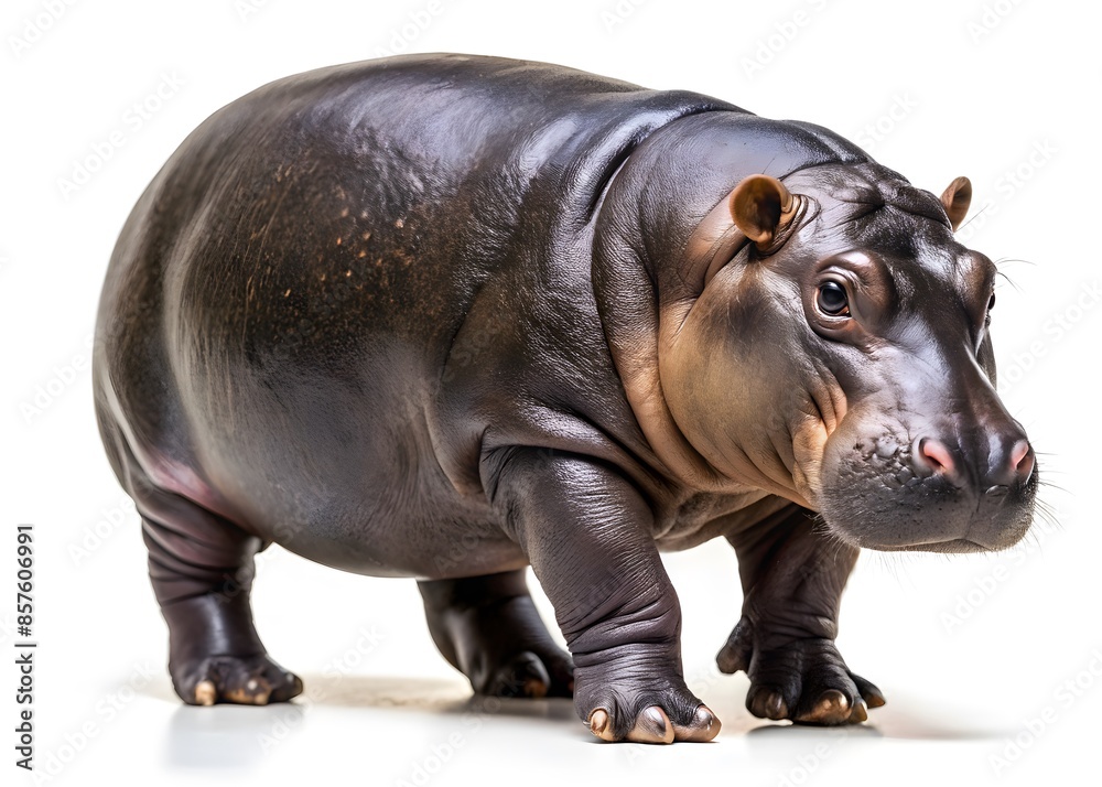 A Young Hippopotamus Isolated On A White Background A Young Hippopotamus Isolated On A White Background