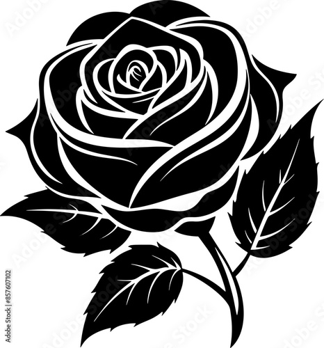Rose silhouette black and white vector illustration on white background