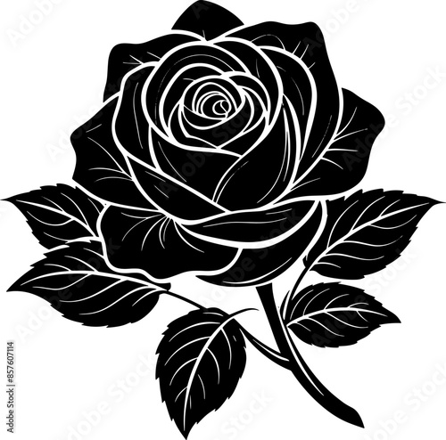 a black and white silhouette of a rose with a round center