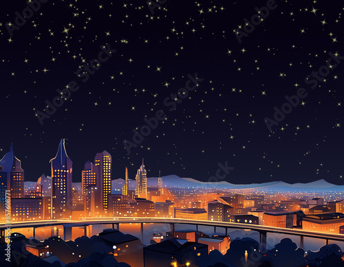 Star-filled sky above the city at night