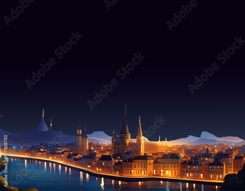 Starless night sky over the city at night