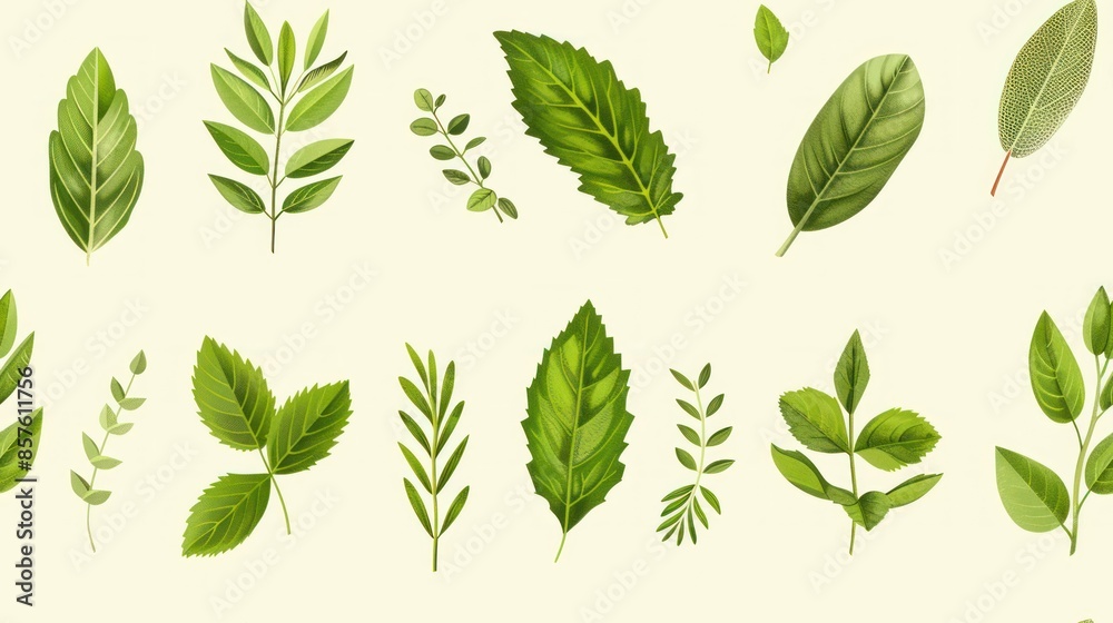 Seamless Pattern of Hand-Drawn Green Leaves