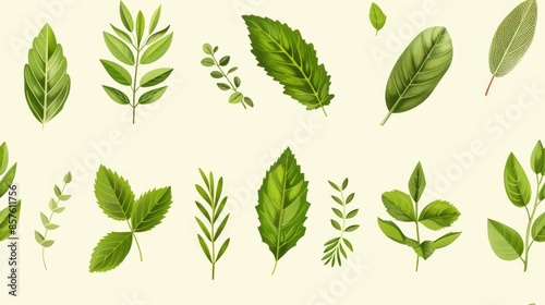 Seamless Pattern of Hand-Drawn Green Leaves