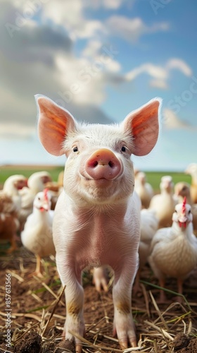Wallpaper Mural A piglet stands in a barnyard amongst chickens Torontodigital.ca