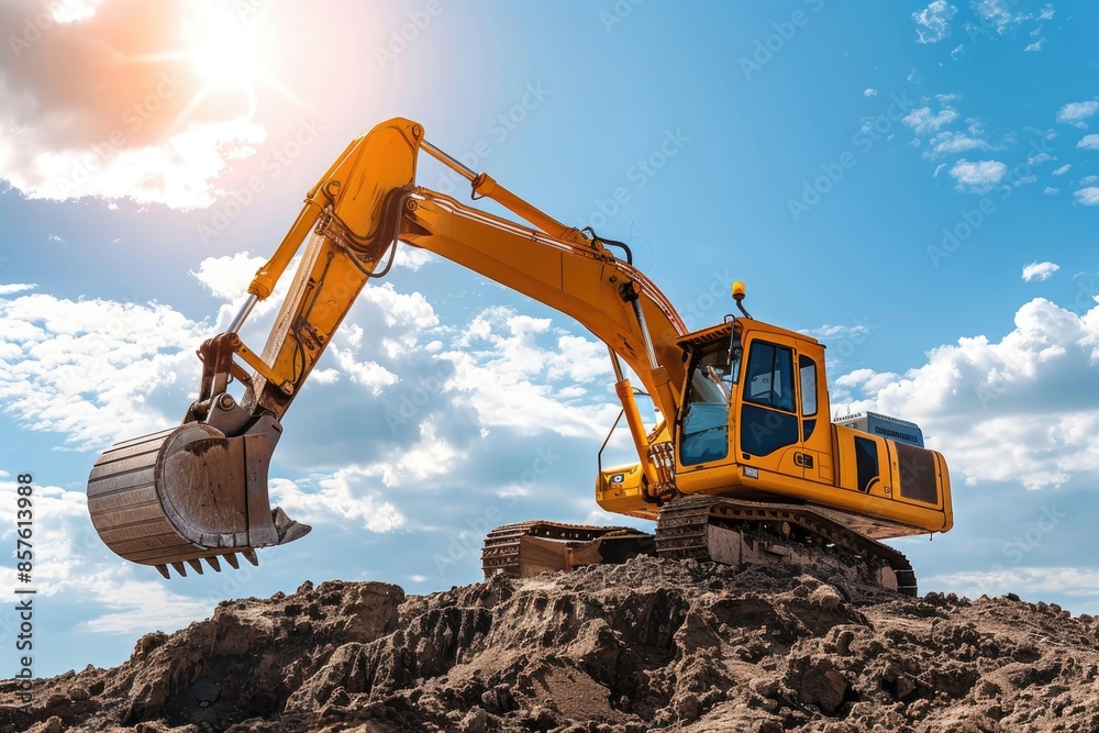 Yellow Excavator Working on a Construction Site Yellow Excavator Working on a Construction Site