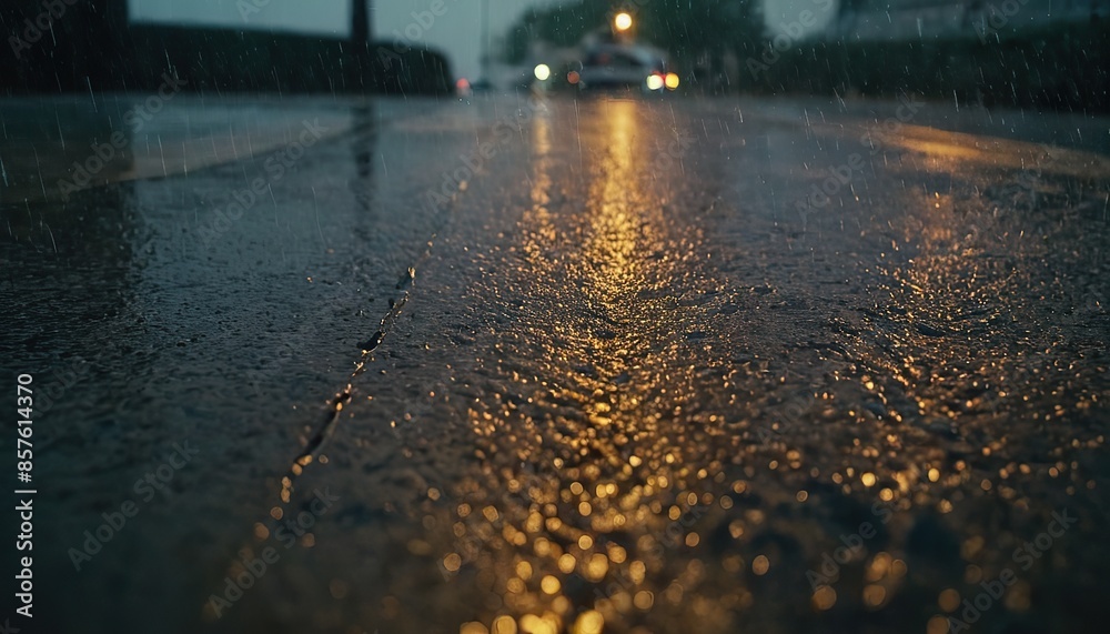 Rainy evening traffic with vibrant bokeh lights and reflective wet road
Rainy evening traffic with vibrant bokeh lights and reflective wet road