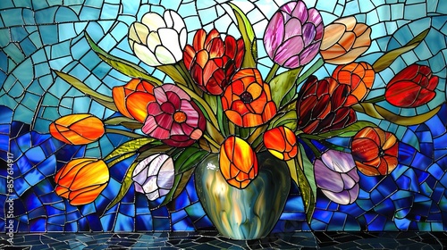 flower themed background on glass or mirror media 4 AI Generative