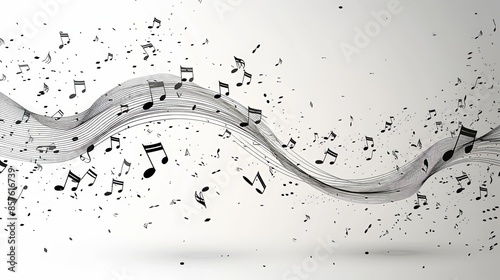 An artistic impression of monochrome music notes flowing smoothly across a white background, showcasing the fluid and universal nature of music.