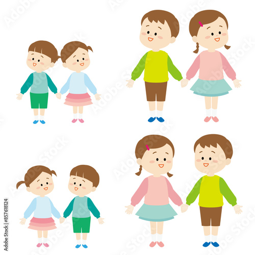 手を繋ぐ子供達のイラストセット