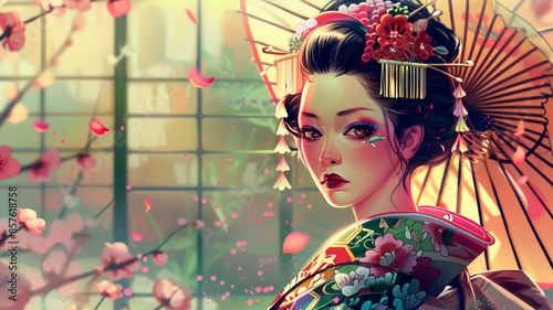 Glamorous Japanese Geisha Illustration