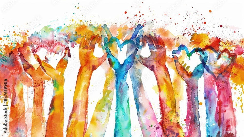 A group of people holding hands with hearts in between. Concept of unity and togetherness A group of people holding hands with hearts in between. Concept of unity and togetherness