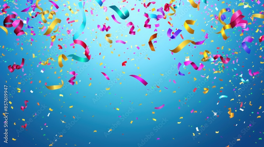 A blue background with colorful confetti falling from the sky. Generate AI image A blue background with colorful confetti falling from the sky. Generate AI image