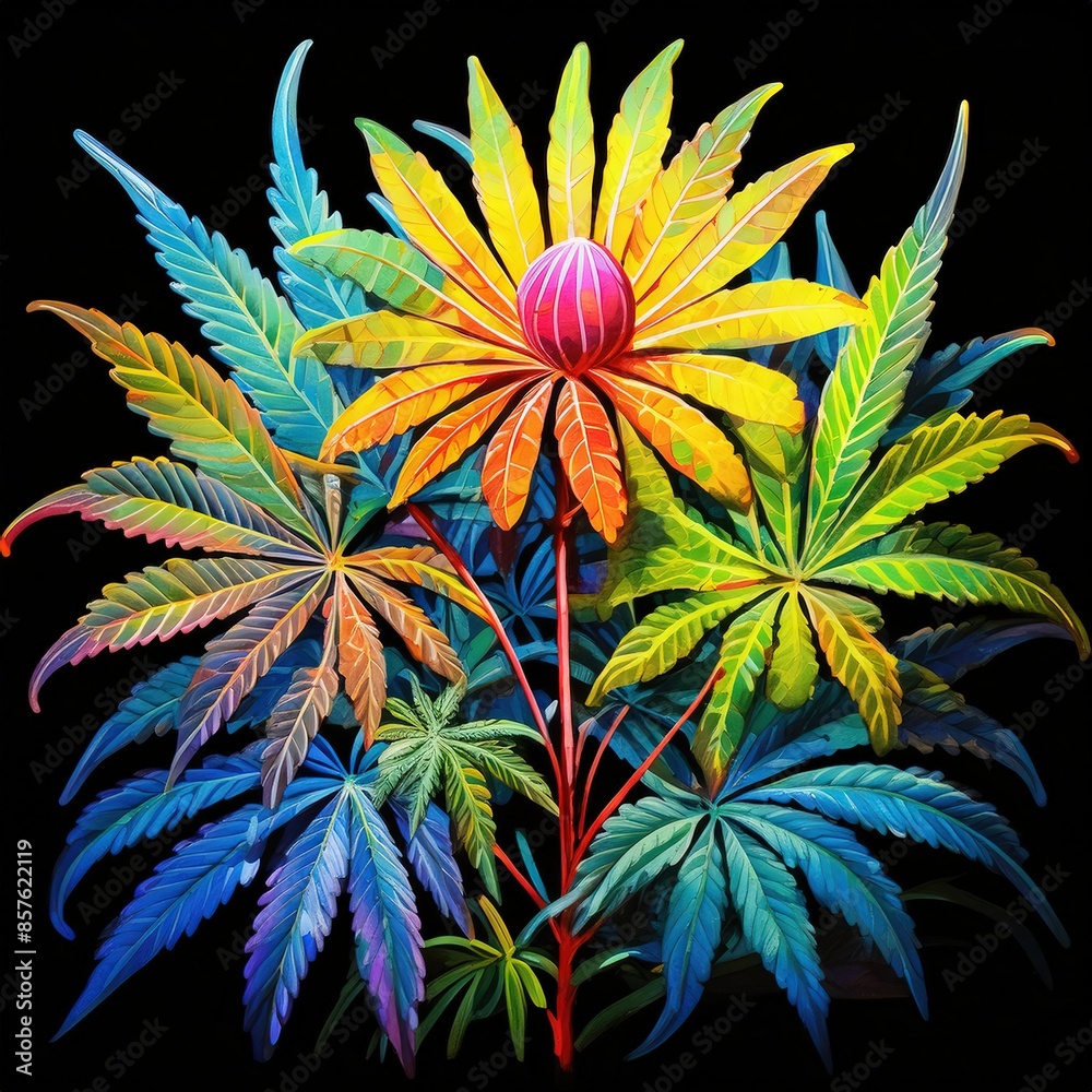 Psychedelic Art of Cannabis Plant Leaves Psychedelic Art of Cannabis Plant Leaves