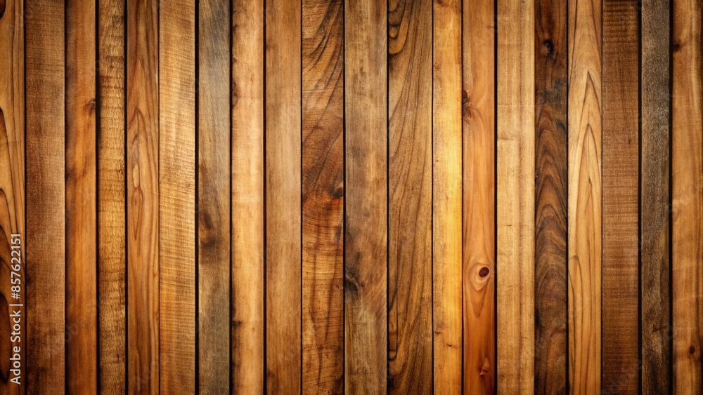 Obraz premium A wood background with multiple planks placed close together. The planks feature a variety of light and dark brown shades. The darkest shades are on the corners, the lightest on the middle planks