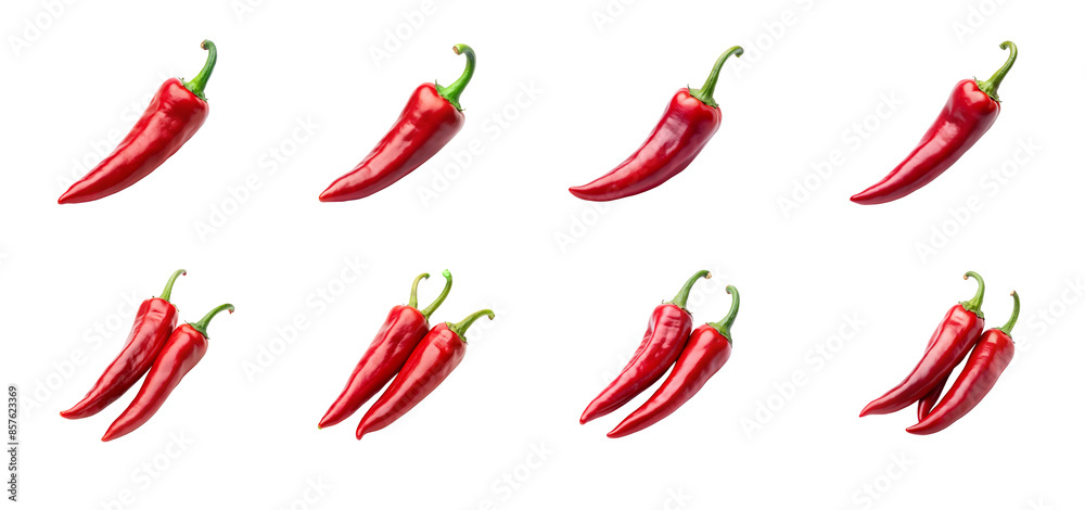 The vibrant and flavorful hot chili pepper collection, a delicious spice, is beautifully displayed on a transparent background.