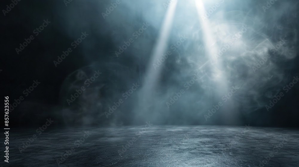 A dark room with a foggy atmosphere and a light shining through the smoke. Generate AI image A dark room with a foggy atmosphere and a light shining through the smoke. Generate AI image