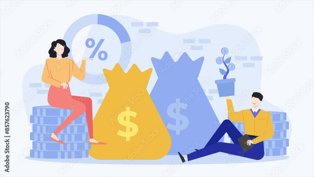 business people with money illustration mission complete concept animated illustration video business people with money illustration mission complete concept animated illustration video
