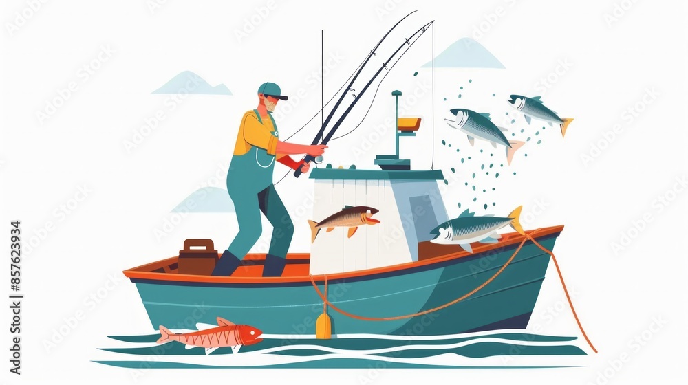 Obraz premium Colorful fishing boat on the ocean