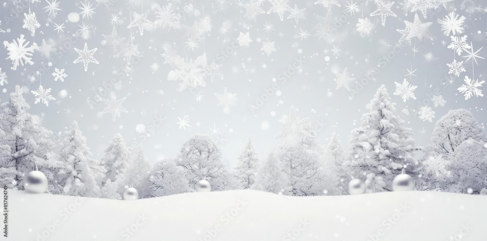 christmas background with white snowflakes and trees in the snow christmas background with white snowflakes and trees in the snow