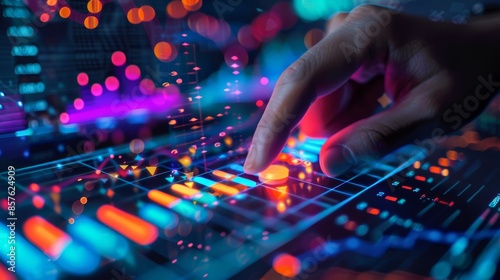 Strategic Insights: Businessman's Hand Pointing at Financial Graph on Digital Screen