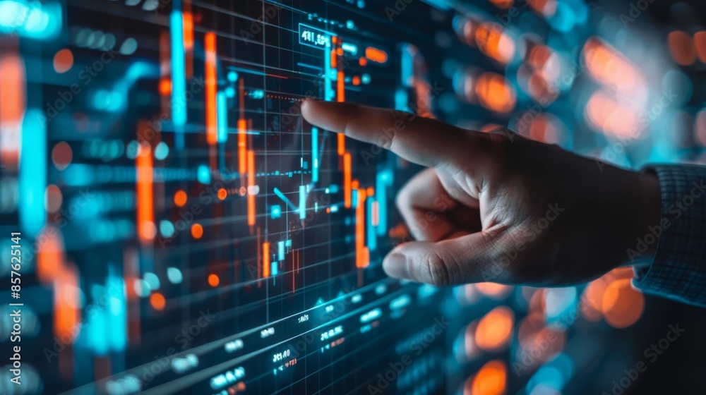 Strategic Insights: Businessman's Hand Pointing at Financial Graph on Digital Screen