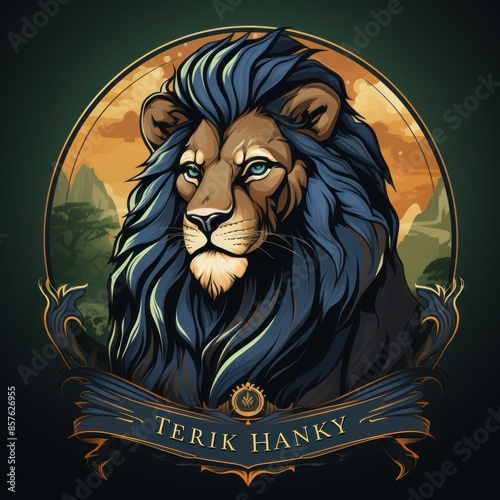 Majestic Lion Portrait with Blue Mane photo