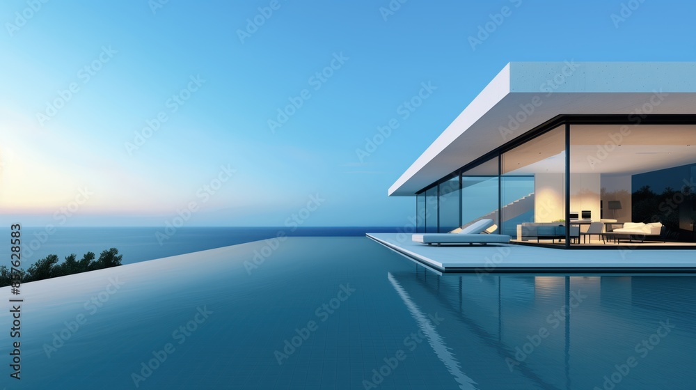 Fototapeta premium Modern Oceanfront Villa with Infinity Pool