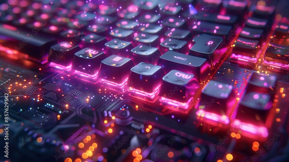 Close-up of a Futuristic Keyboard with Glowing Lights Close-up of a Futuristic Keyboard with Glowing Lights
