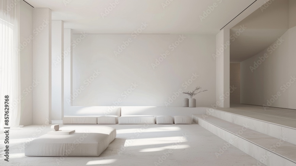 Fototapeta premium Abstract architectural composition with smooth white surfaces and ample empty space, highlighting modern design.