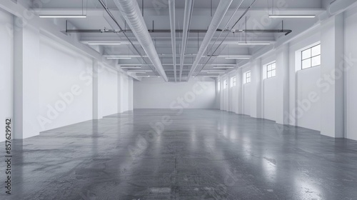 Empty modern clean white warehouse