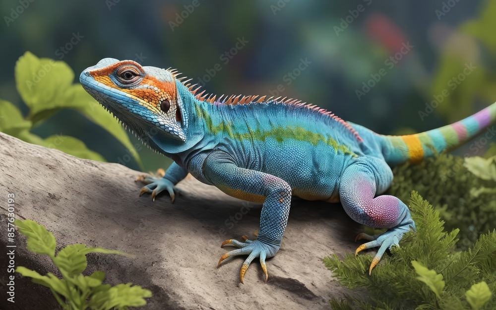 Obraz premium green lizard on a tree