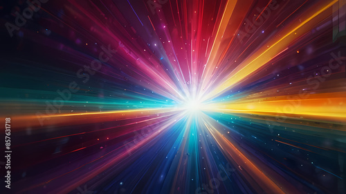 celestial starburst background with planets and moons, all interconnected by radiant beams of light