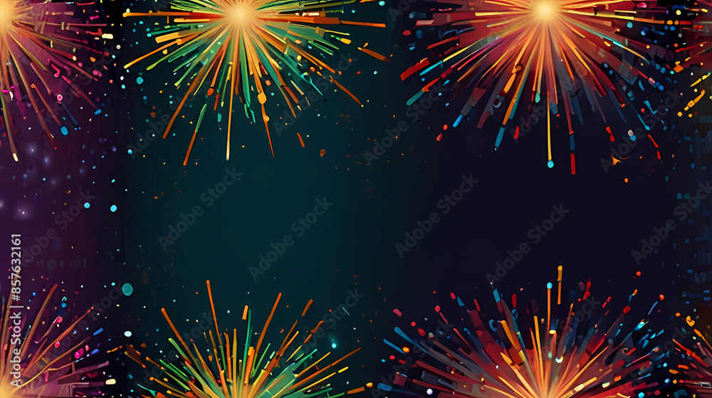 Fototapeta premium festive starburst background with sparkling confetti and fireworks exploding in various directions
